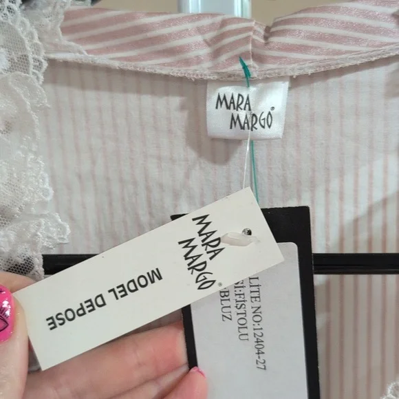 Mara Margo Women's Pink and White Lace-Up Blouse - Picture 4 of 10